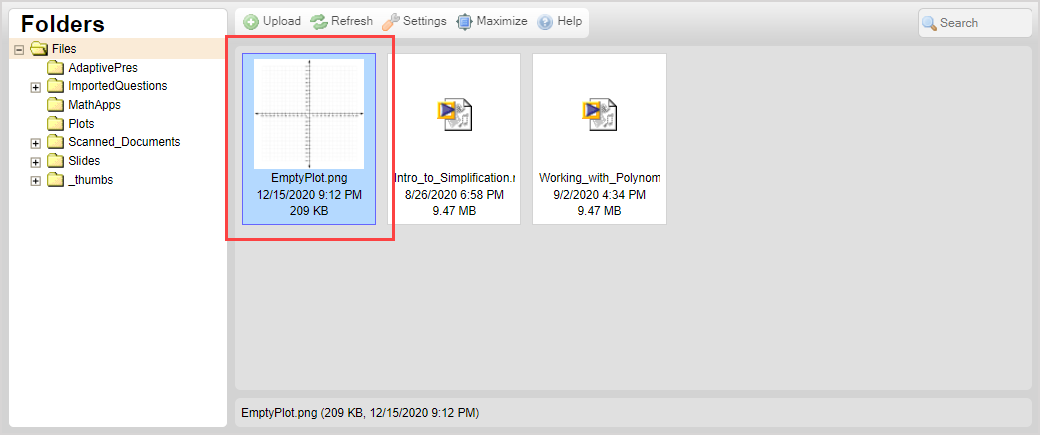 Under Upload button in CKFinder browser window, the uploaded file is highlighted.